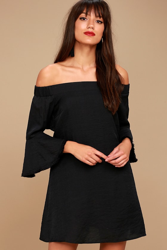 Black Dress OfftheShoulder Dress Back Cutout Dress Lulus