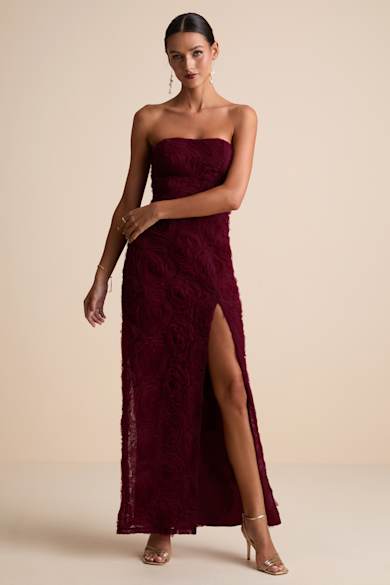 nyrah berry red satin pleated strapless maxi dress Lulus Nyrah Satin Pleated Strapless Maxi Dress in Red