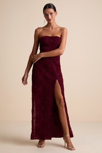 Amalia Burgundy Textured Strapless Maxi Dress 1