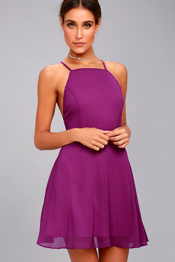 Letter of Love Magenta Backless Skater Dress 4
