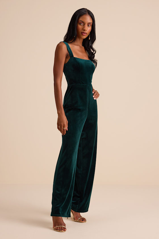 Sayana Emerald Velvet Sleeveless Straight Leg Jumpsuit 3