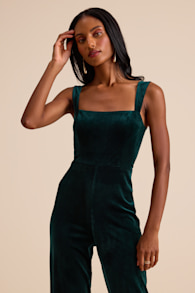Sayana Emerald Velvet Sleeveless Straight Leg Jumpsuit 4