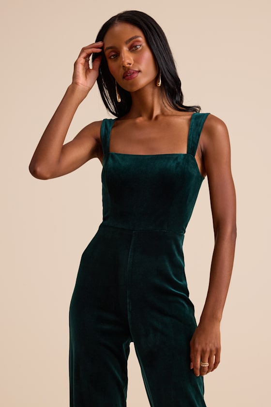 Sayana Emerald Velvet Sleeveless Straight Leg Jumpsuit 4
