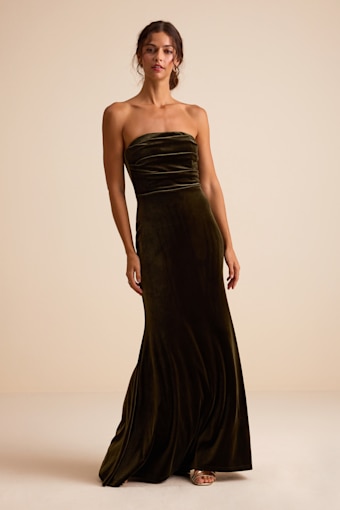 Maren Olive Velvet Strapless Mermaid Maxi Dress 1