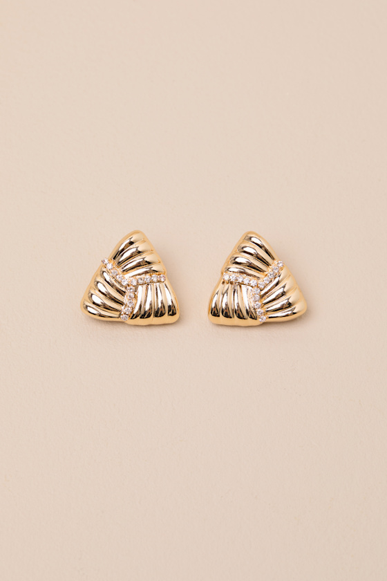 Bianna Gold Rhinestone Triangle Stud Earrings 2