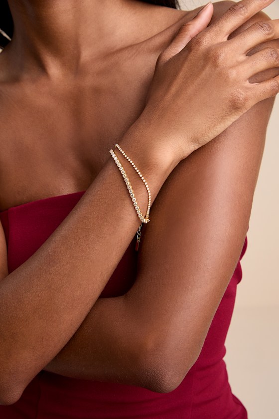 Sersah Gold Cubic Zirconia Layered Tennis Bracelet - thumbnail 2