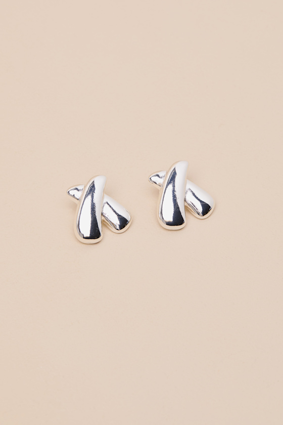 Lamiah Silver Crisscross Stud Earrings 1