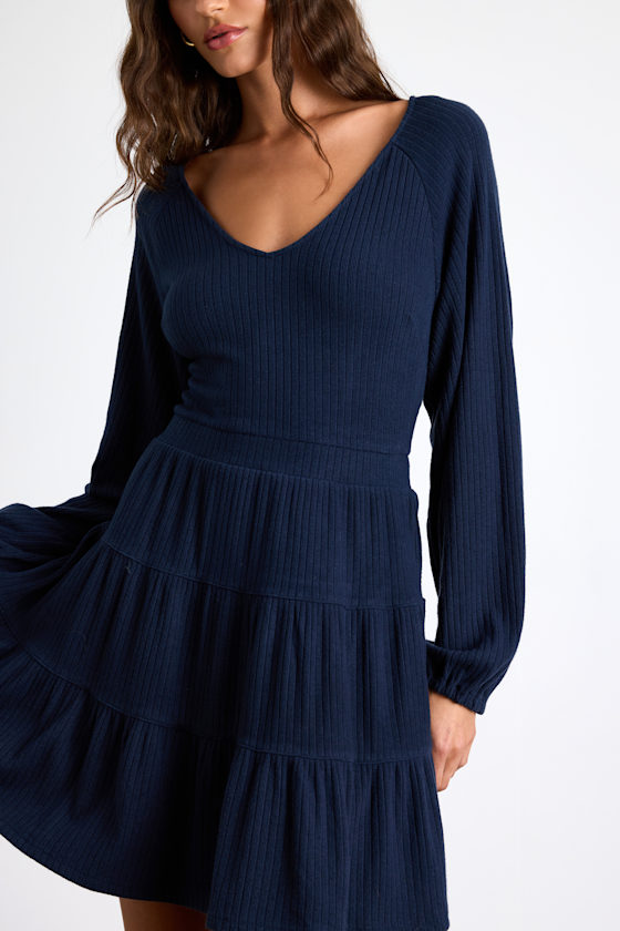 Adorable Option Dark Navy Long Sleeve Mini Sweater Dress 2