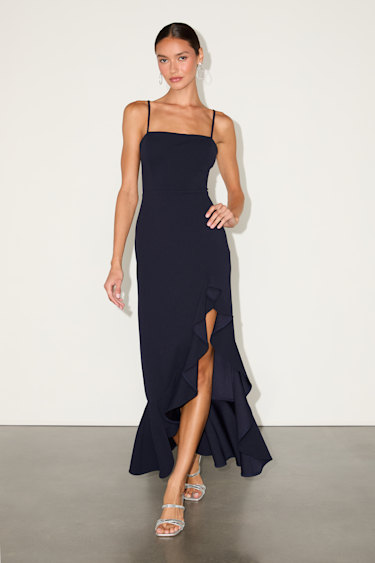 green emerald velvet dress Sheer Luck Tasman V-Neck Cutout Waisted Neck Midi Dress (Navy Blue) L (Pre Order 5-10 Days)