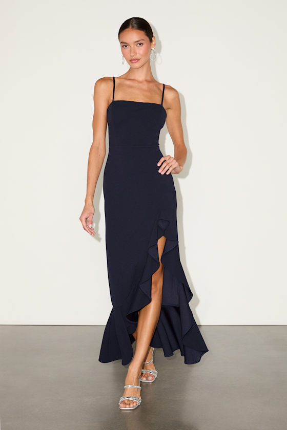 Iveta Navy Cutout Ruffled Sleeveless Midi Dress 1