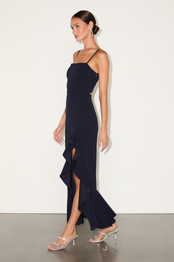 Navy Midi Dress - Cutout Back Dress - Ruffled Midaxi Dress - Image 4