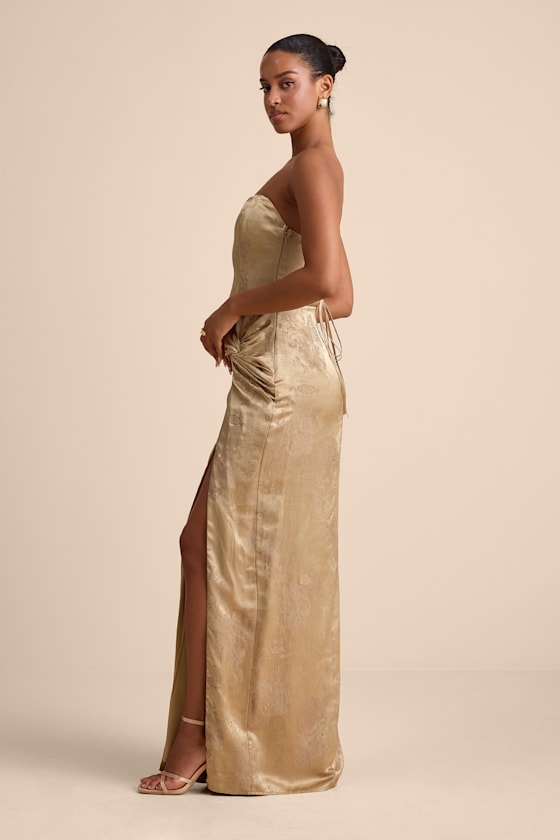 Whitney Gold Jacquard Strapless Twist-Front Maxi Dress - thumbnail 4