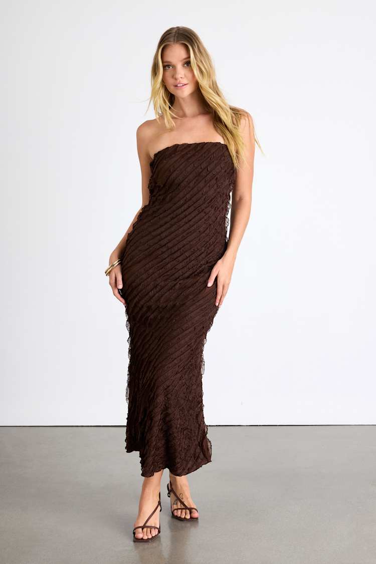 brown ruffle midi dress Plus Size Maren Turtleneck Ruffle Dress main image 0