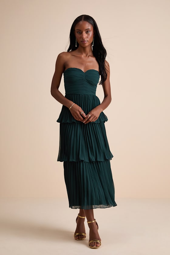 Seriously Sensational Emerald Strapless Tiered Midi Dress 1