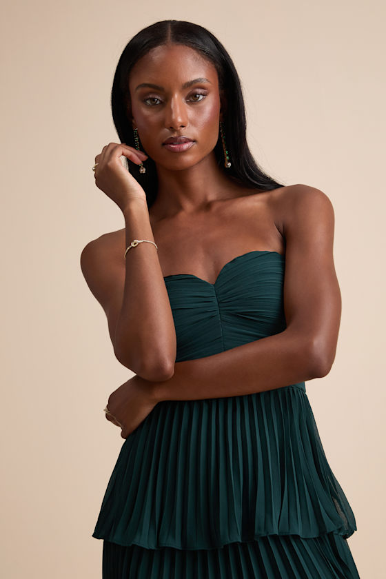 Seriously Sensational Emerald Strapless Tiered Midi Dress 2