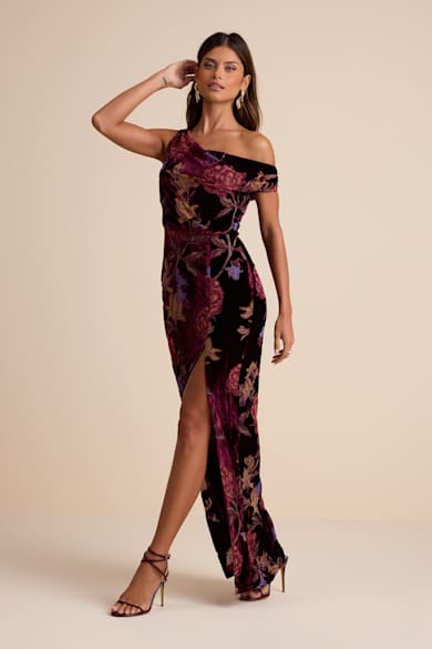 princess polly baby blue dress Lovely Burgundy Dress - One-Shoulder Dress - Maxi Dress