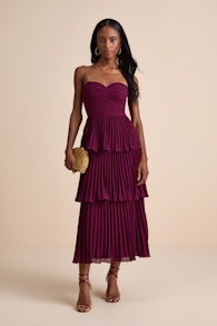 Seriously Sensational Plum Strapless Tiered Midi Dress 1