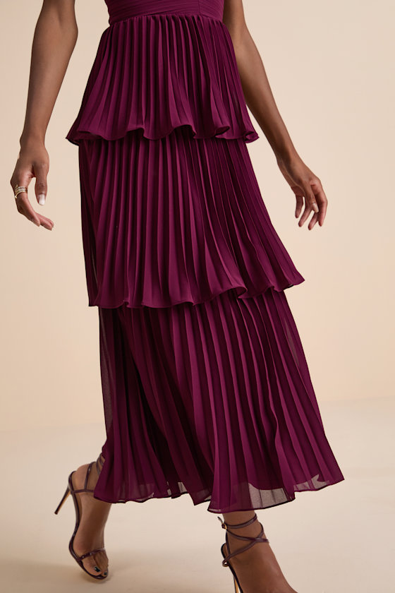 Seriously Sensational Plum Strapless Tiered Midi Dress 2