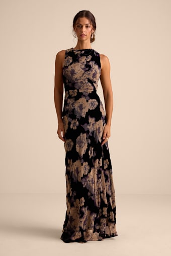 Ramonda Black Velvet Burnout Sleeveless Maxi Dress 1