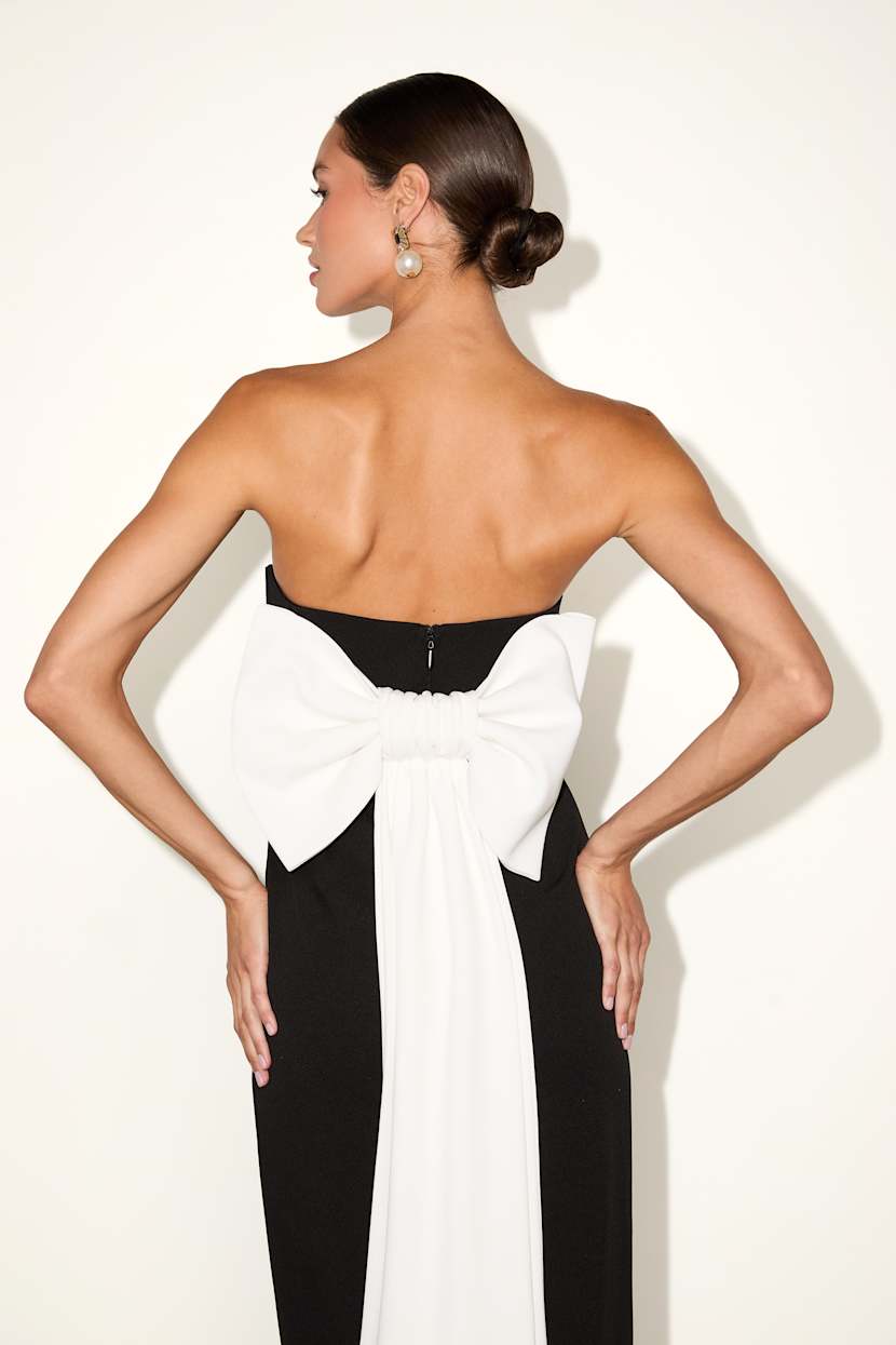 Fabulous Phenomenon Black and White Strapless Bow Midi Dress