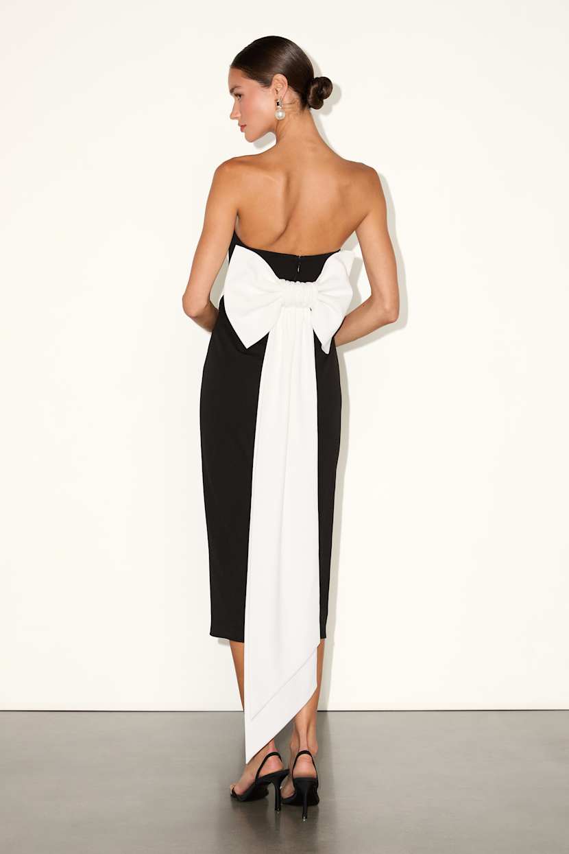 Fabulous Phenomenon Black and White Strapless Bow Midi Dress