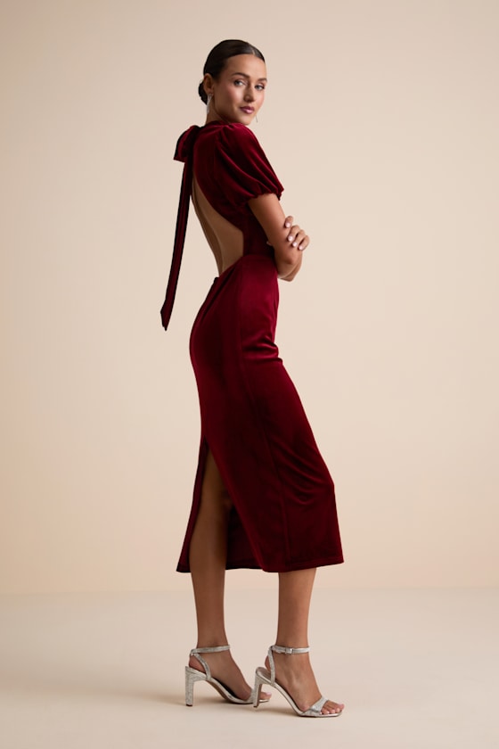 Image of Fabulous Intuition Burgundy Velvet Backless Column Midi Dress