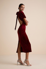 Fabulous Intuition Burgundy Velvet Backless Column Midi Dress 2