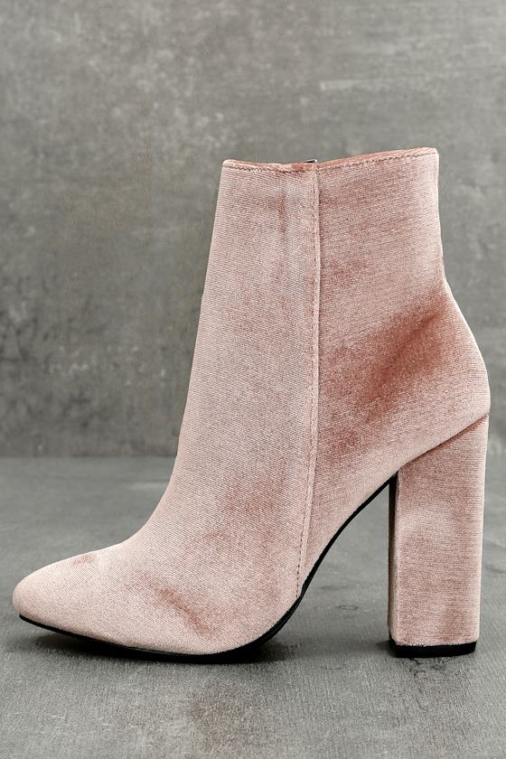 Aubrey 2 Blush Velvet High Heel Ankle Booties 1