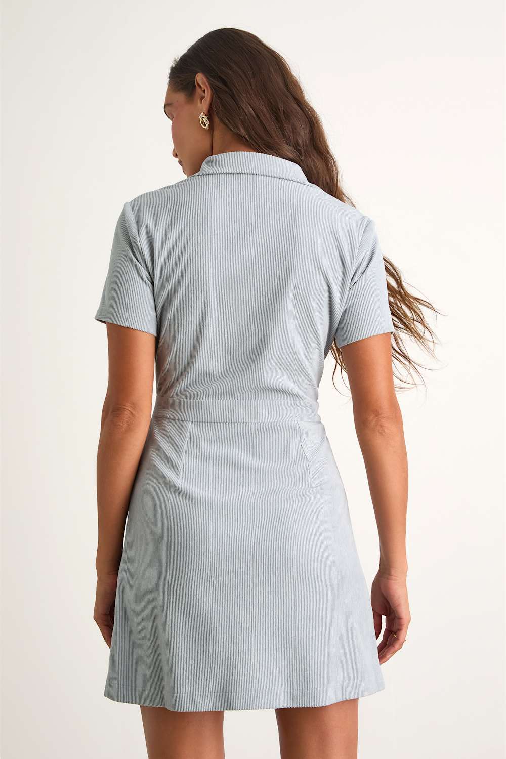 Go-Getter Light Blue Corduroy Mini Dress With Pockets