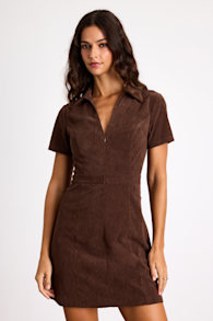 Go-Getter Girl Brown Corduroy Mini Dress With Pockets 1