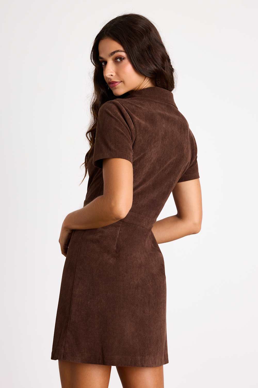 Go-Getter Girl Brown Corduroy Mini Dress With Pockets