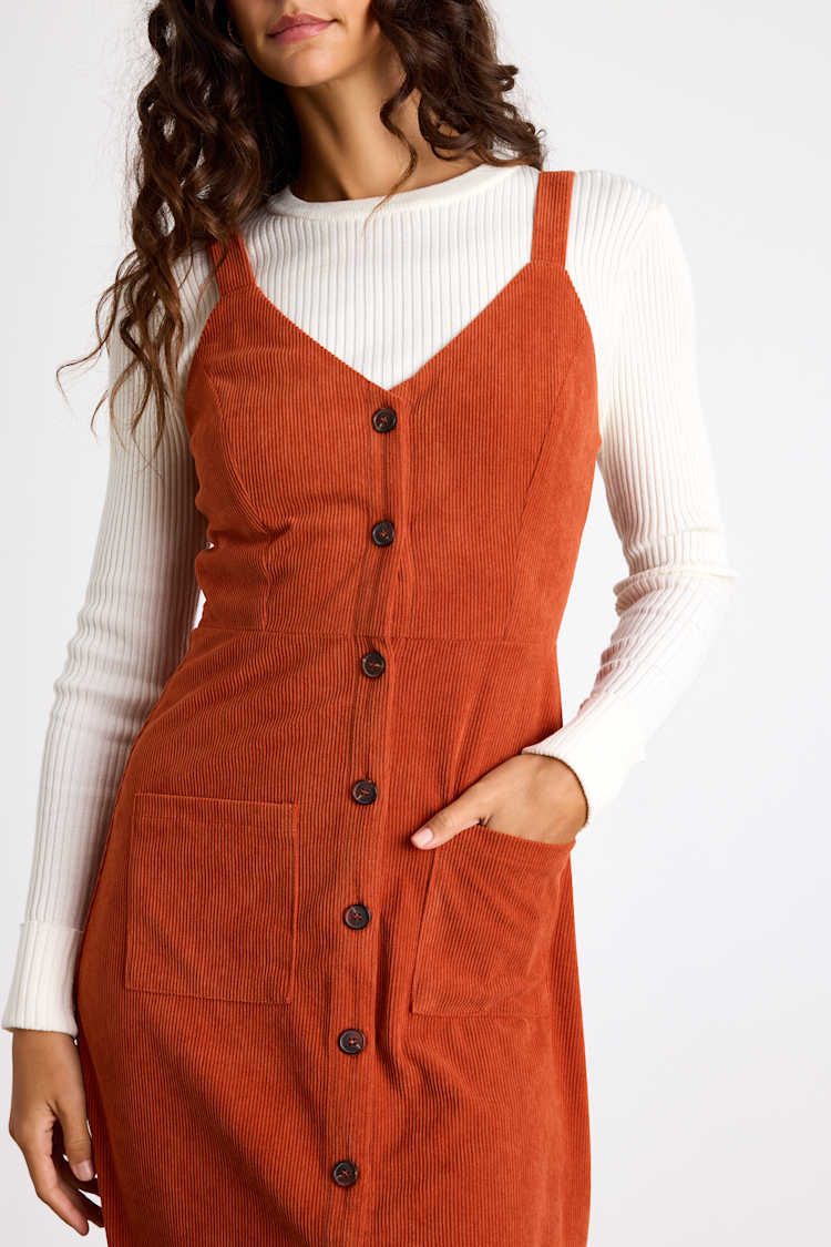 Orang Corduroy Dress - Button-Front Dress - Sleeveless Midi Dress - Lulus