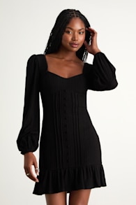 Coveted Sweetness Black Pointelle Knit Long Sleeve Mini Dress 1