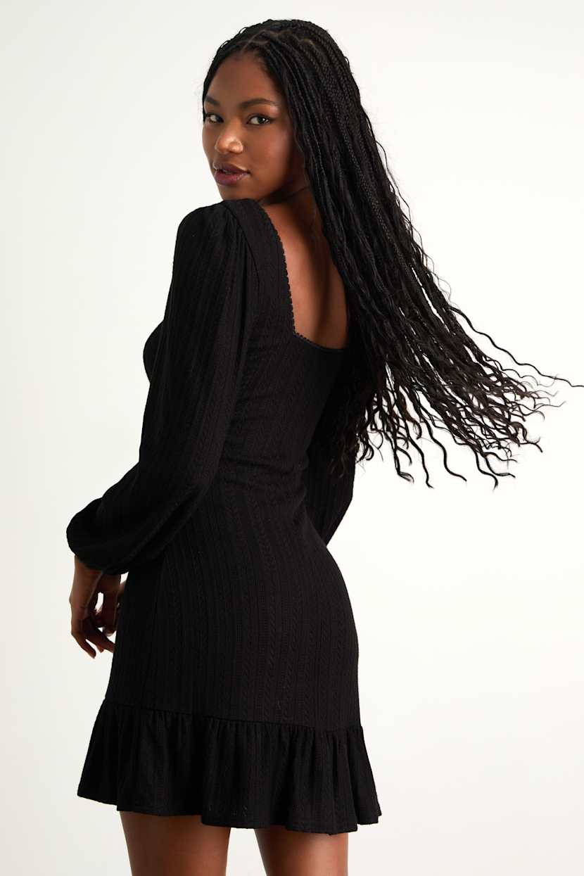 black pointelle mini dress Pointelle knit mini dress SELF PORTRAIT Nero