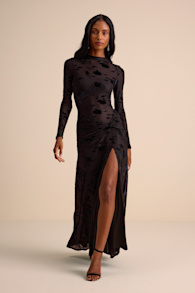 Charlize Black Sheer Mesh Velvet Burnout Maxi Dress 1