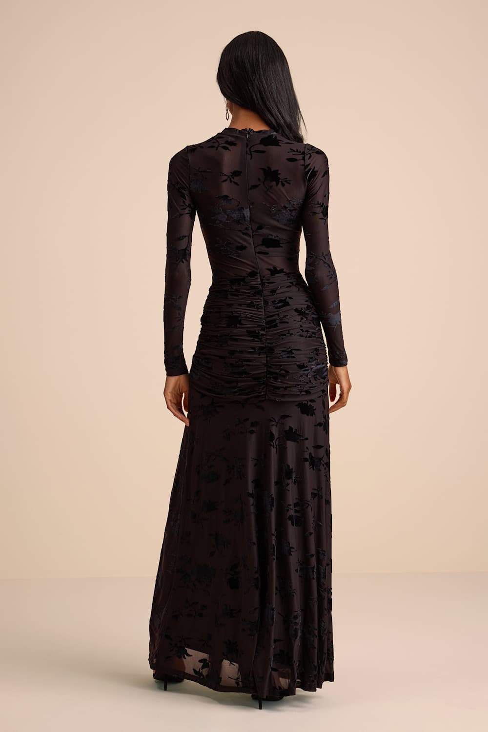 Charlize Black Sheer Mesh Velvet Burnout Maxi Dress