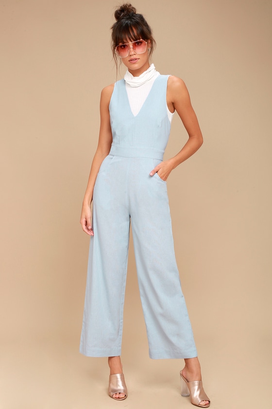 light blue linen jumpsuit