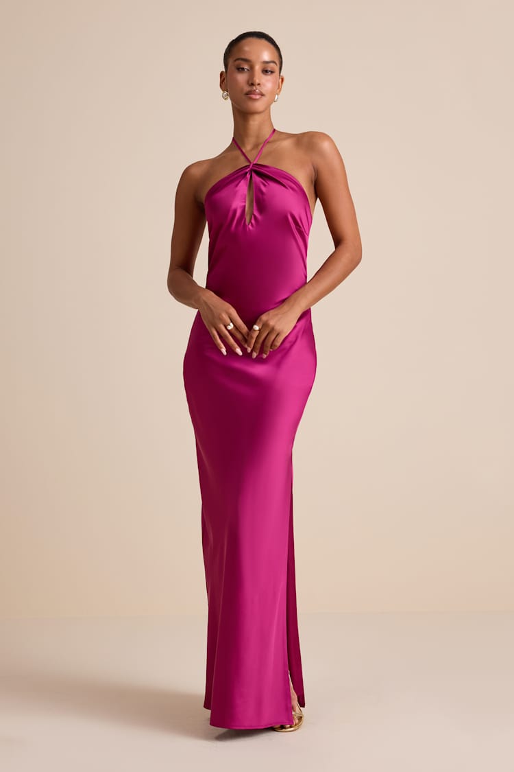halter neck satin mini dress Satin Halter Keyhole Mini Dress main image 1