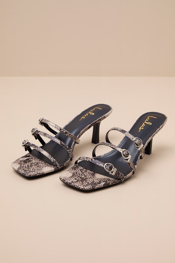 Propus Beige Snake Strappy High Heel Slide Sandals 1