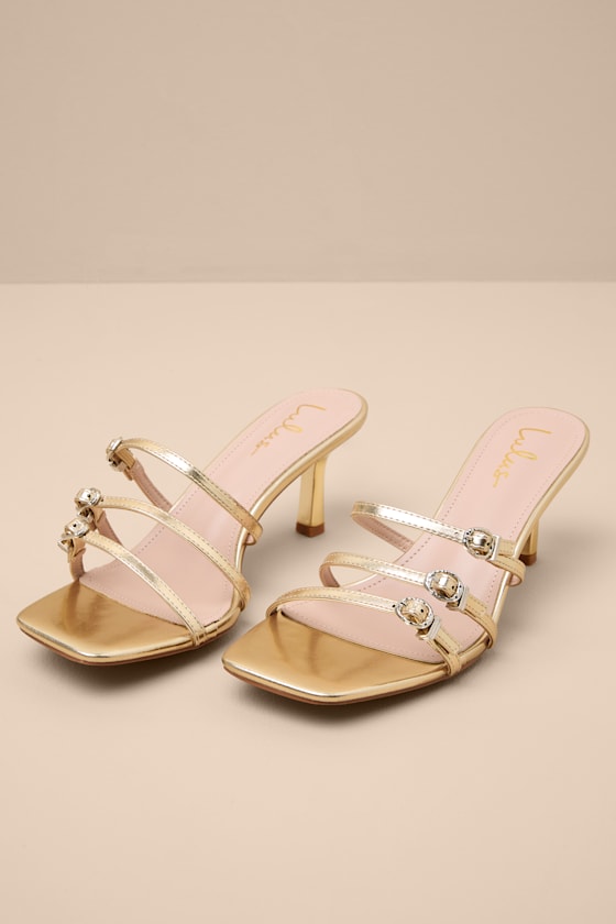 Propus Gold Strappy High Heel Slide Sandals 1