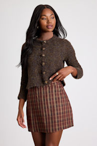 Sursha Brown Plaid Mid-Rise Mini Skirt 1