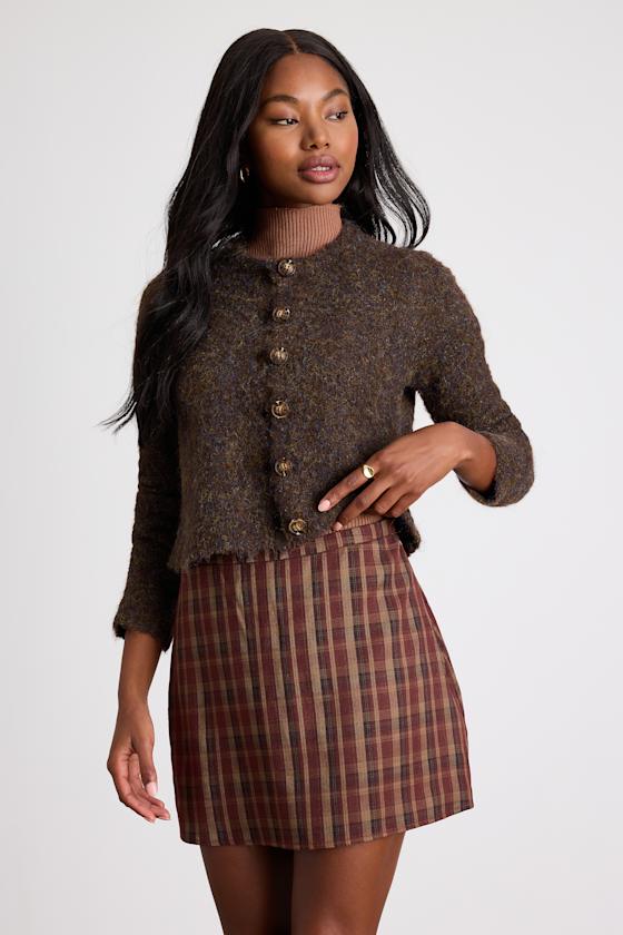 Sursha Brown Plaid Mid-Rise Mini Skirt 1