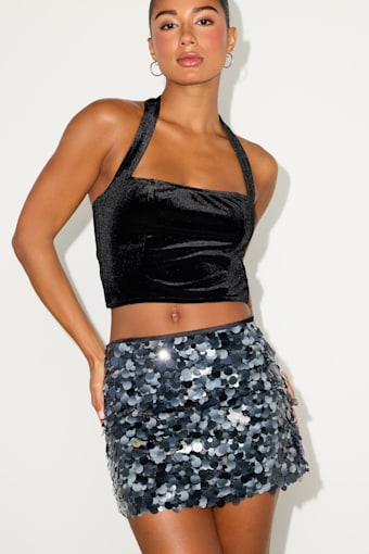 Caleta Slate Sequin Low-Rise Mini Skirt 1