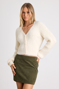 Jones Olive Green Corduroy High-Rise Mini Skirt 1