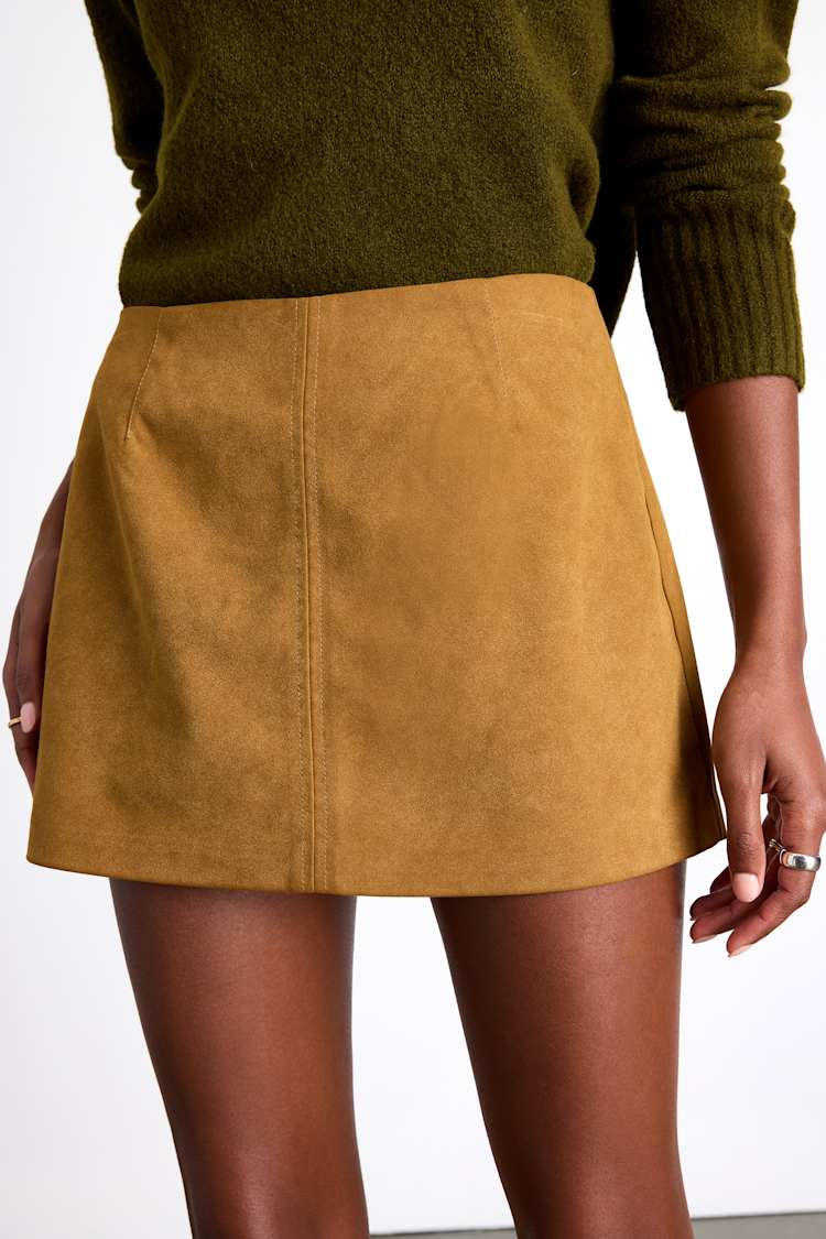 Rahlina Light Brown Suede Mid-Rise Mini Skirt