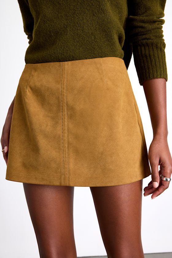 Rahlina Light Brown Suede Mid-Rise Mini Skirt 2