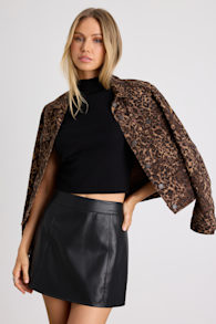 Mikana Black Vegan Leather A-Line Mini Skirt 1