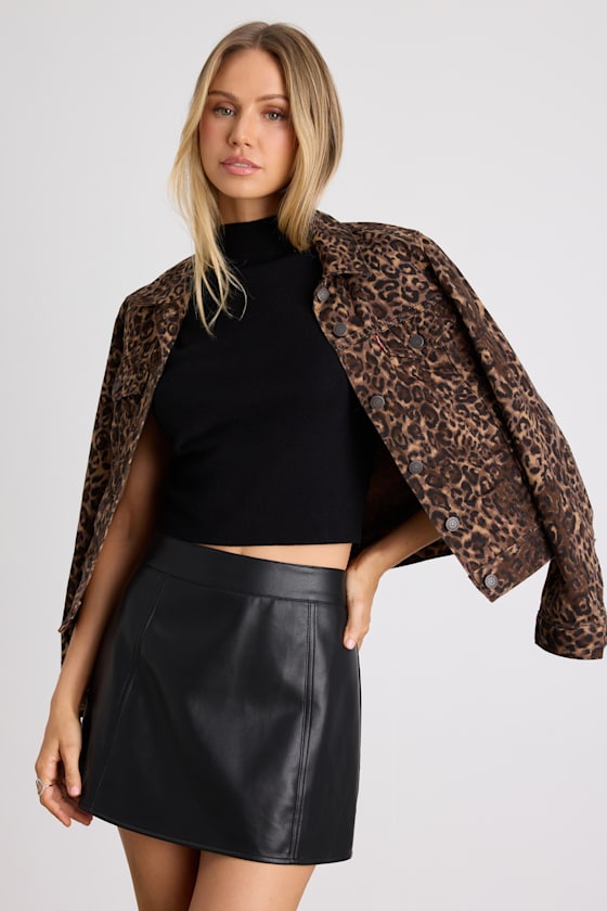 Mikana Black Vegan Leather A-Line Mini Skirt 1