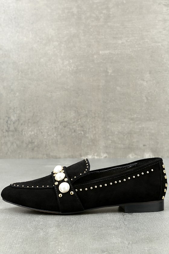 LFL Pearl Black Suede Studded Loafers 2