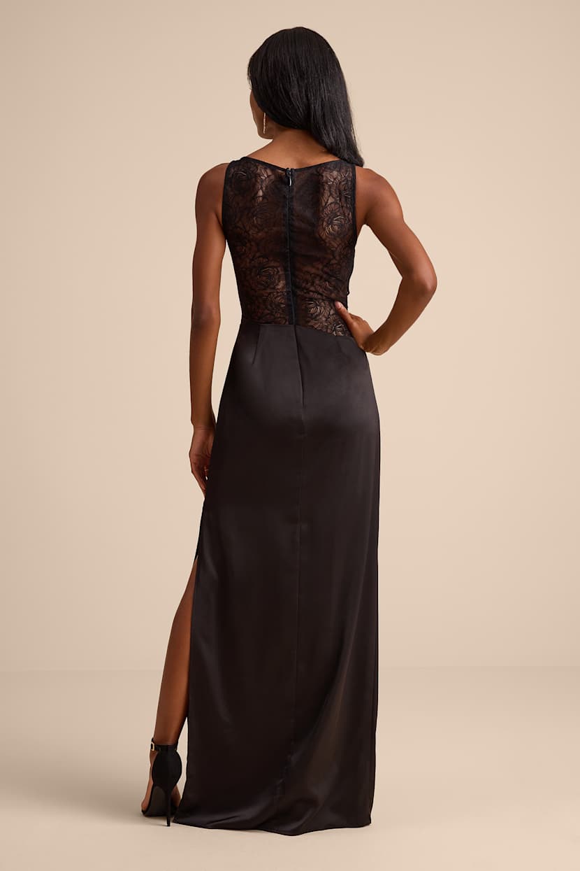 Lulus | Black Sheer Lace Mixed-Media Maxi Dress | Womens | X-Large | Polyester/Spandex/Nylon